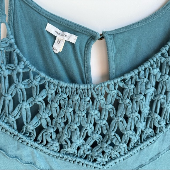 Maurices Green Crochet and Key Hole Tank Top w/ Raw Hem, Sz 0X - Picture 2 of 6